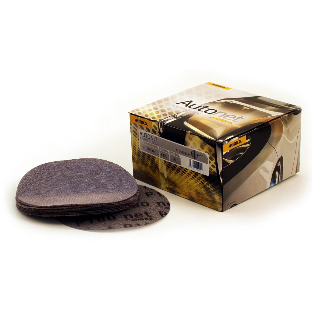 Mirka Autonet 6 Inch 180 Grit Mesh Sanding Discs – 50 Per Box, Hook & Grip