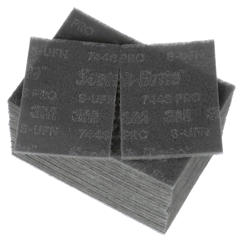 3M-64935 Scotch-Brite™ 7448 PRO Non-Woven Hand Pad, 6 in x 9 in, Ultra Fine, Gray - 20 Pads/Box