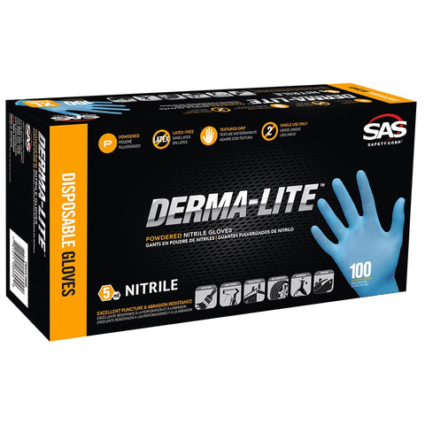 SAS 6607 Safety Derma Lite Powdered Disposable Nitrile Gloves- BOX / MEDIUM - Jerzyautopaint.com